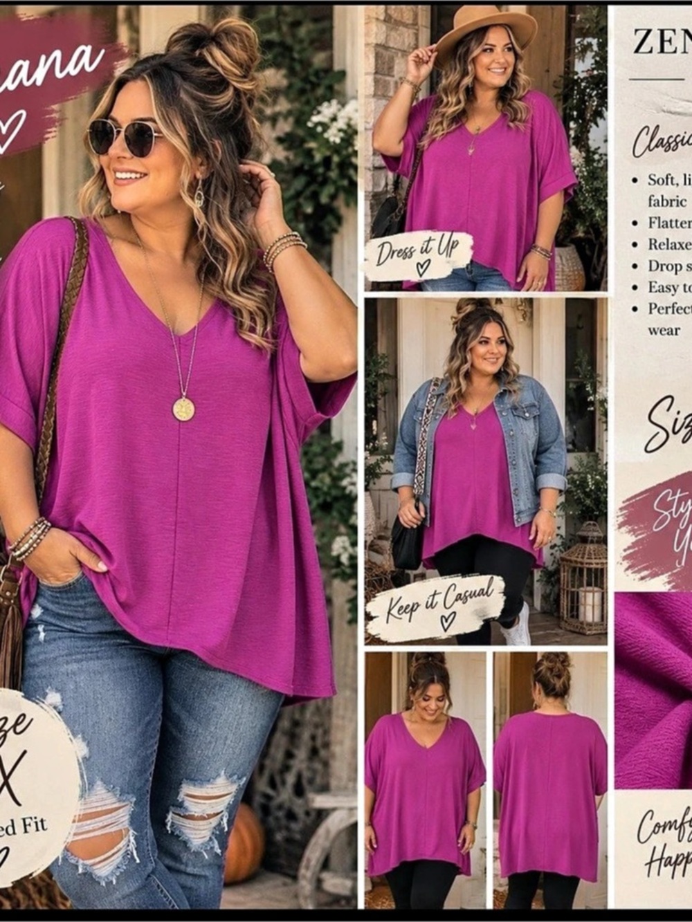 Zenana V-Neck Woven Airflow Dolman Short Sleeve Top Purple 3X